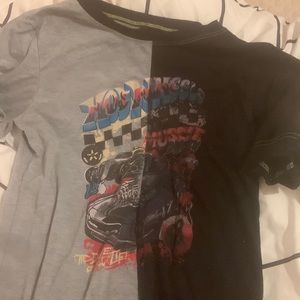 Half grey half black graphic t shirt